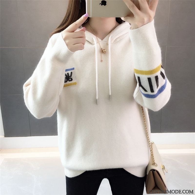 Sweat À Capuche Femme Pull Tricots En Maille Étudiant Hoodies L'automne Baggy Couleurs Mixtes