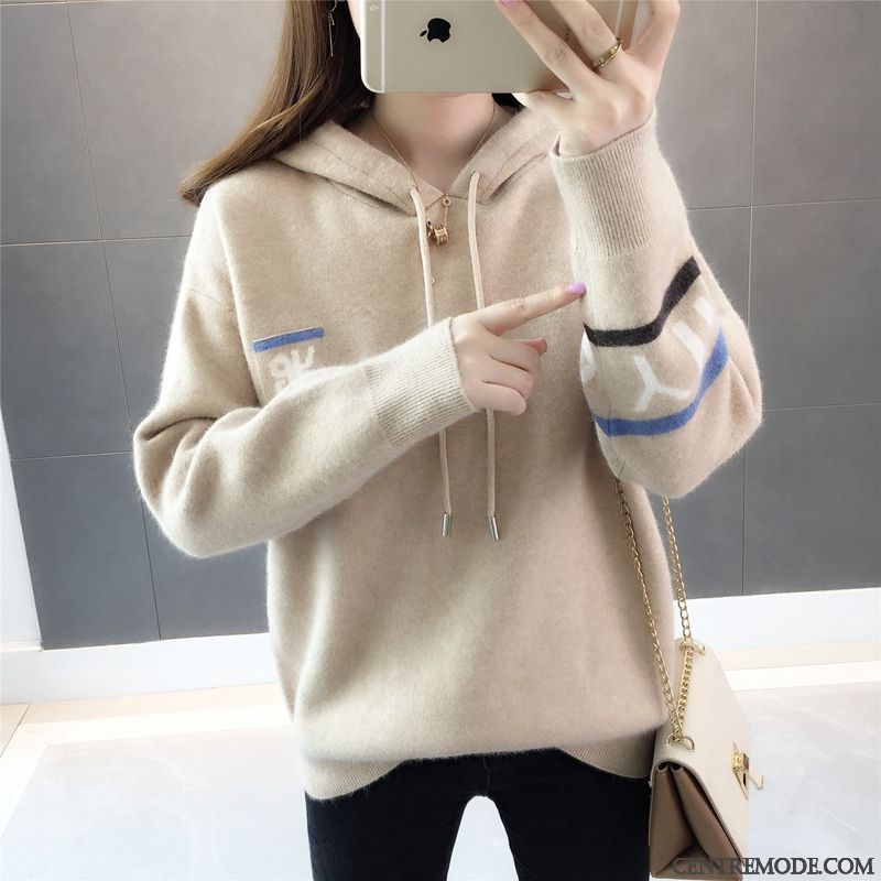 Sweat À Capuche Femme Pull Tricots En Maille Étudiant Hoodies L'automne Baggy Couleurs Mixtes