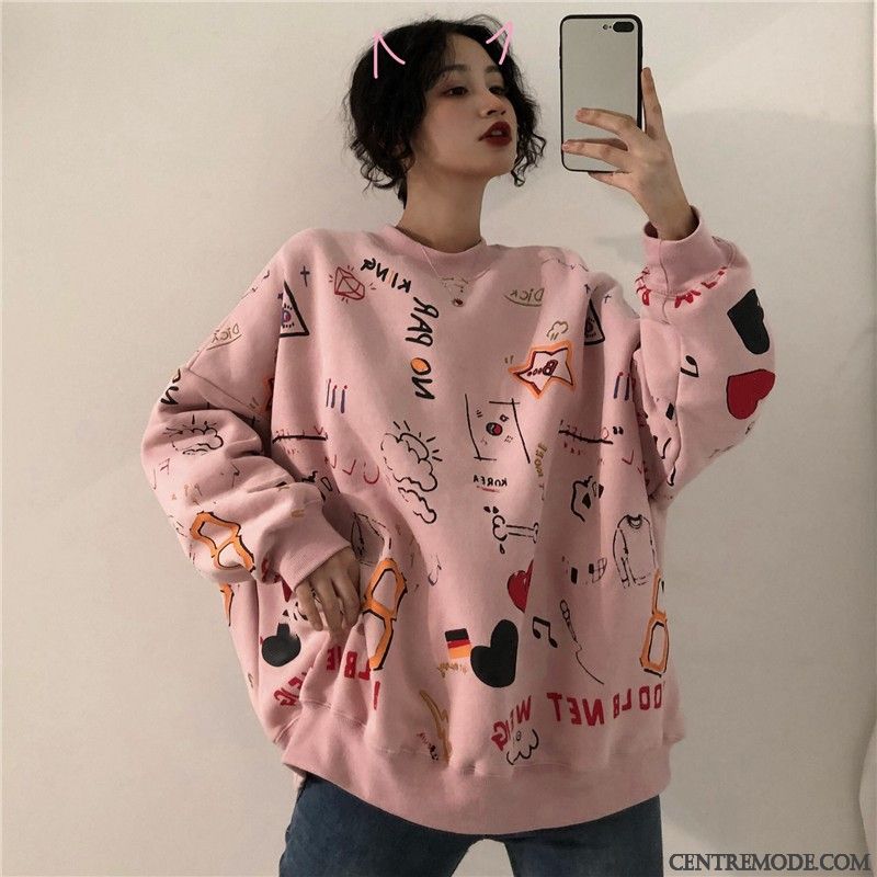 Sweat À Capuche Femme Tendance Plus De Velours Hoodies Printemps Étudiant Pullovers Rouge Rose