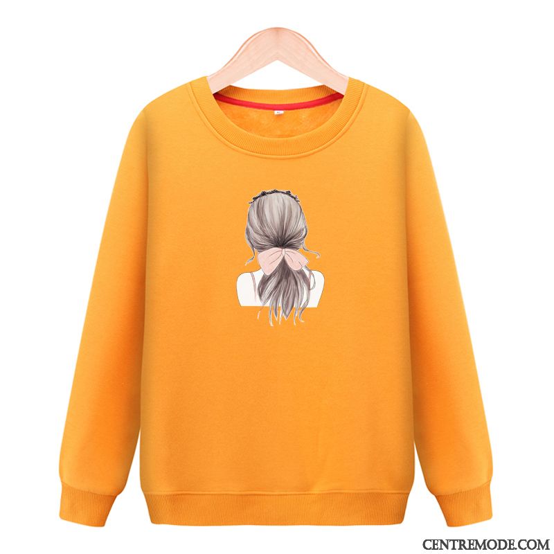 Sweat À Capuche Femme Tendance Épaissir Mode Une Veste Hoodies Col Rond Jaune