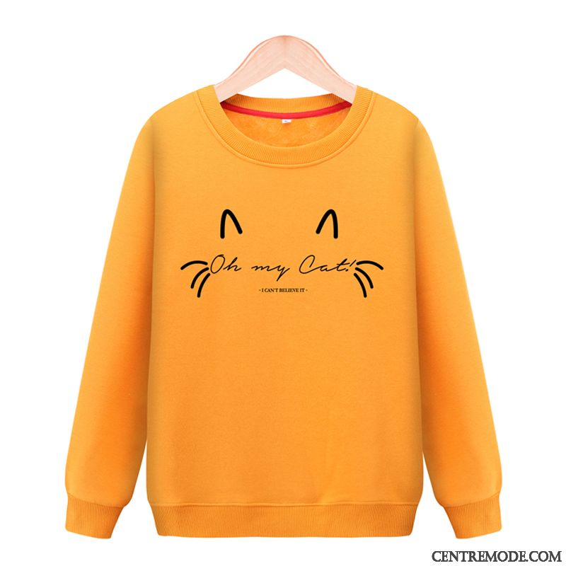 Sweat À Capuche Femme Tendance Épaissir Mode Une Veste Hoodies Col Rond Jaune