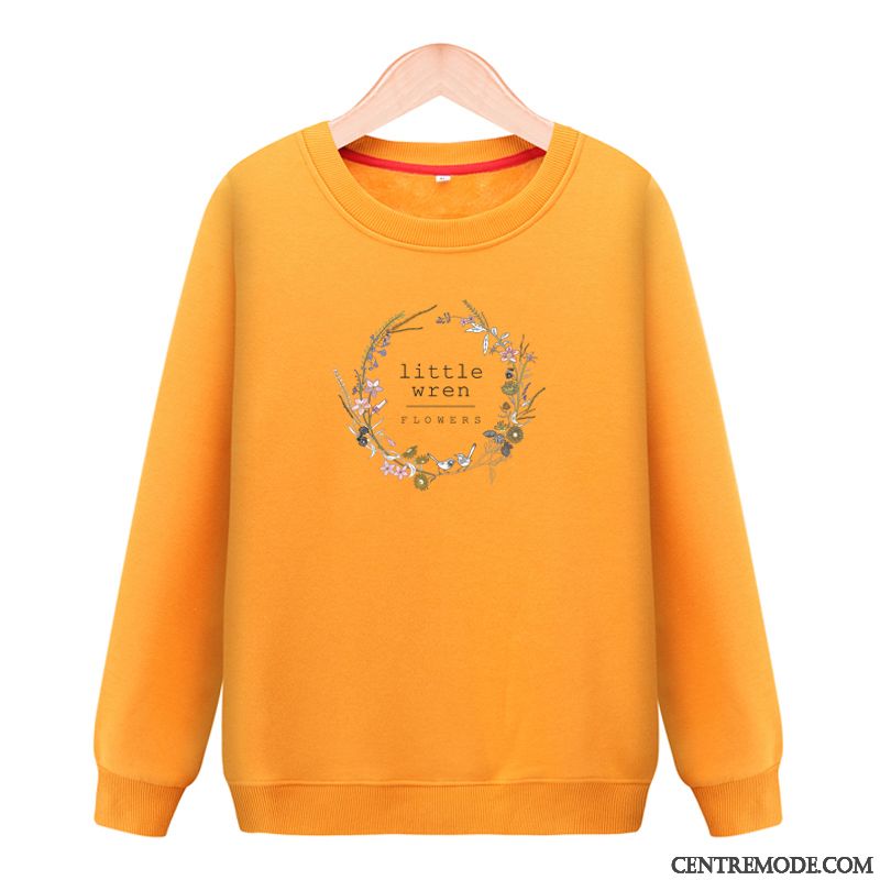 Sweat À Capuche Femme Tendance Épaissir Mode Une Veste Hoodies Col Rond Jaune