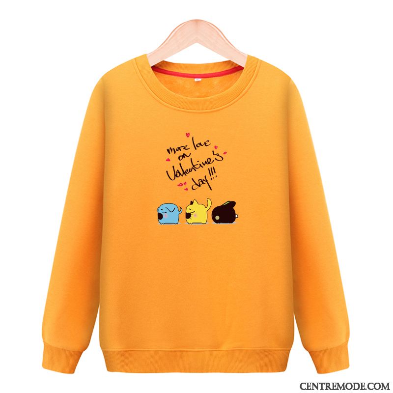 Sweat À Capuche Femme Tendance Épaissir Mode Une Veste Hoodies Col Rond Jaune