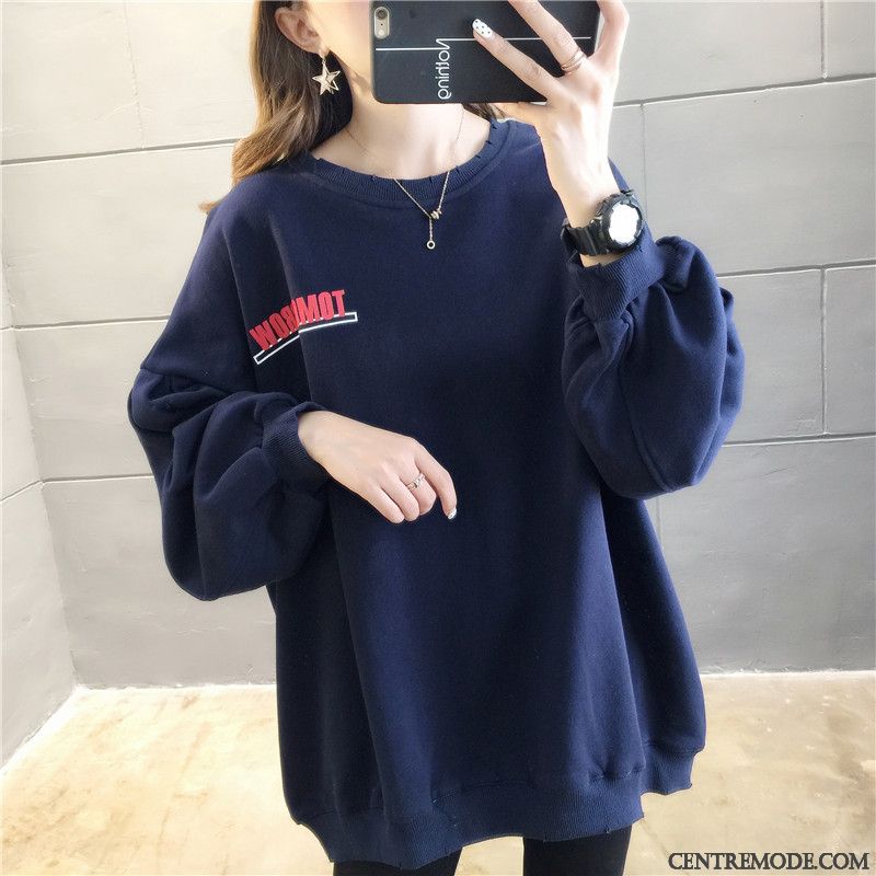 Sweat À Capuche Femme Une Veste Col Rond Tendance Longues Baggy Hoodies Blanc