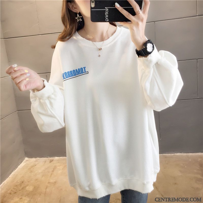 Sweat À Capuche Femme Une Veste Col Rond Tendance Longues Baggy Hoodies Blanc