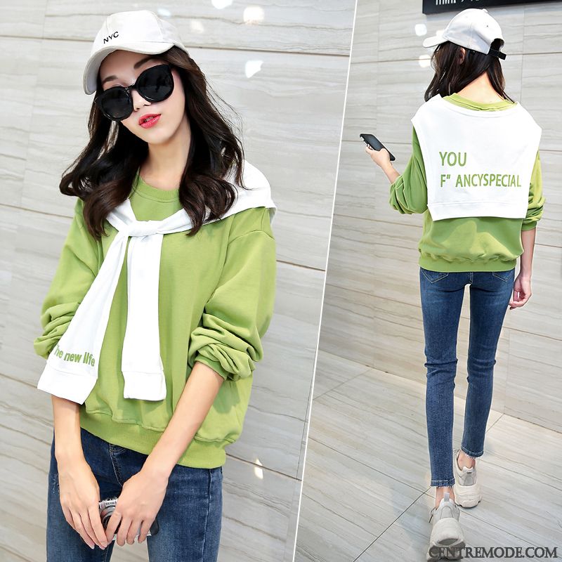Sweat À Capuche Femme Une Veste L'automne Hoodies Baggy Bétail Deux-pièces Vert