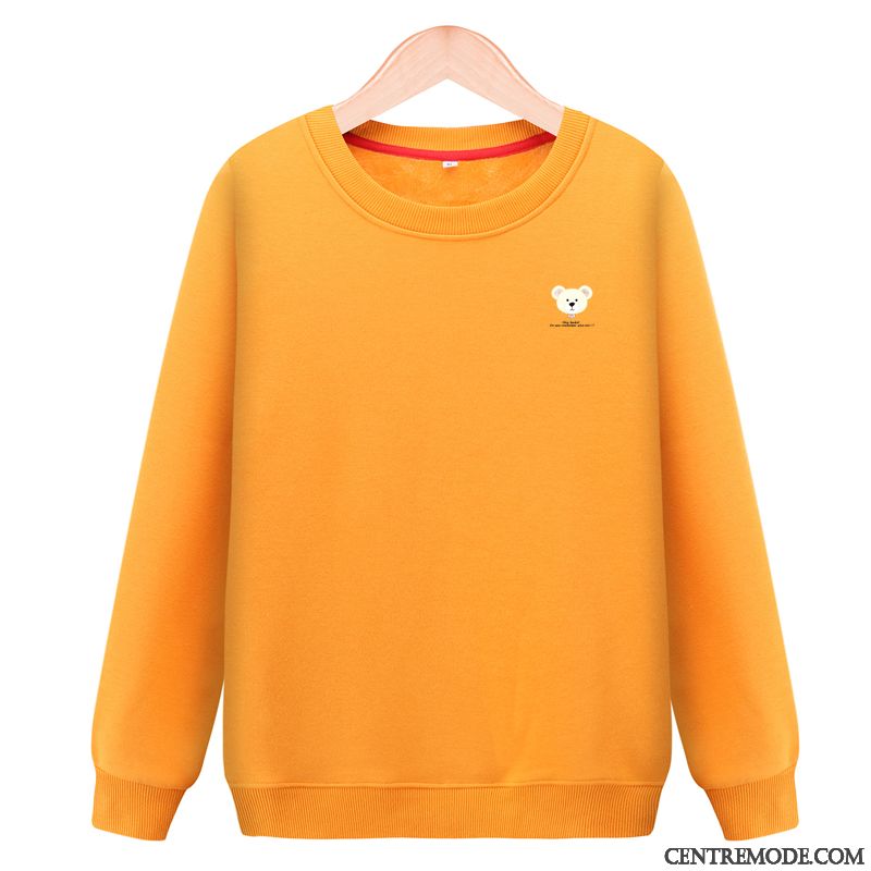 Sweat À Capuche Femme Épaissir Hoodies Baggy Longues Plus De Velours Col Rond Jaune