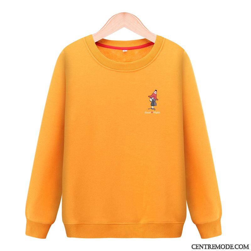 Sweat À Capuche Femme Épaissir Hoodies Baggy Longues Plus De Velours Col Rond Jaune