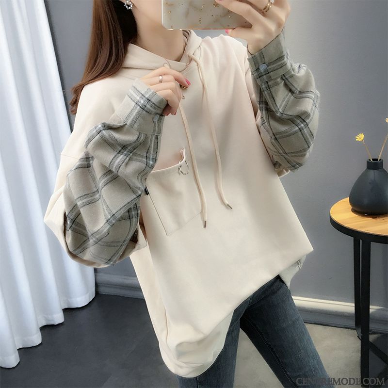 Sweat À Capuche Femme Épissure Hoodies Une Veste Baggy Tendance Pullovers Jaune