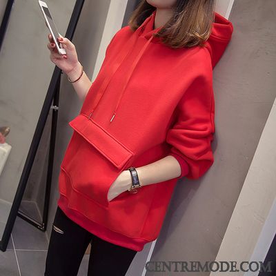 Sweat À Capuche Femme Étudiant Coton Bio Longue Manteau Hoodies Hiver Rouge