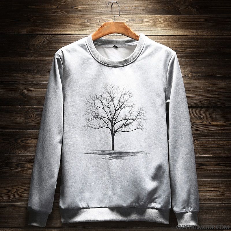 Sweat À Capuche Homme Beau Col Rond Hiver Étudiant Longues Pullovers Noir