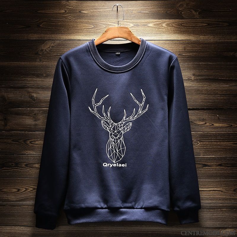 Sweat À Capuche Homme Beau Col Rond Hiver Étudiant Longues Pullovers Noir