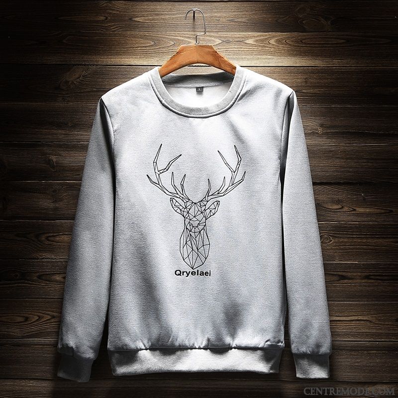Sweat À Capuche Homme Beau Col Rond Hiver Étudiant Longues Pullovers Noir