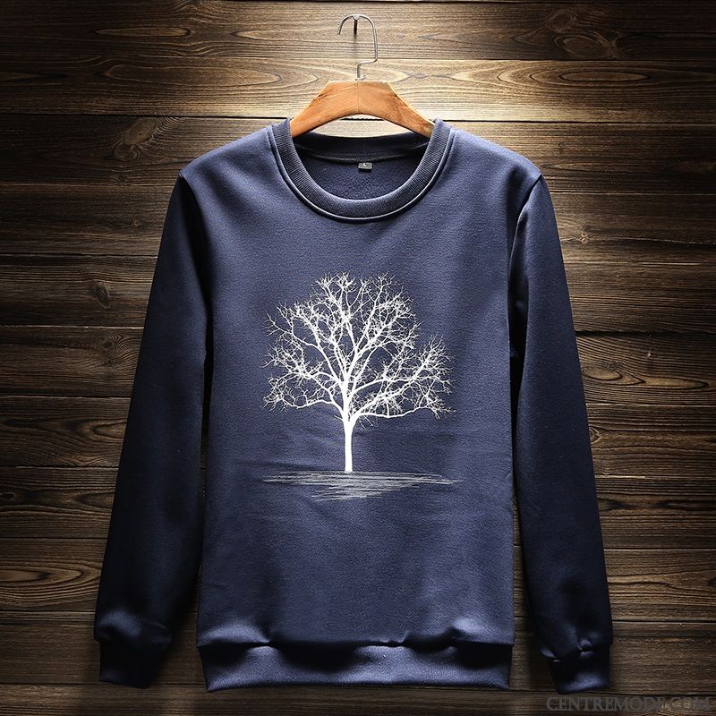 Sweat À Capuche Homme Beau Col Rond Hiver Étudiant Longues Pullovers Noir