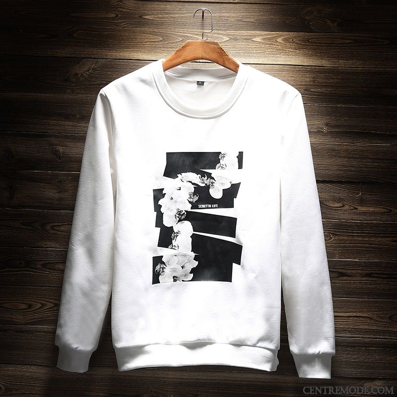 Sweat À Capuche Homme Beau Col Rond Hiver Étudiant Longues Pullovers Noir