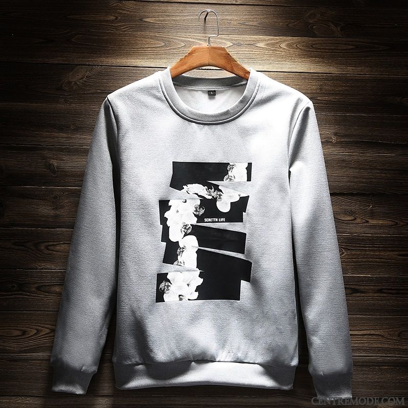 Sweat À Capuche Homme Beau Col Rond Hiver Étudiant Longues Pullovers Noir