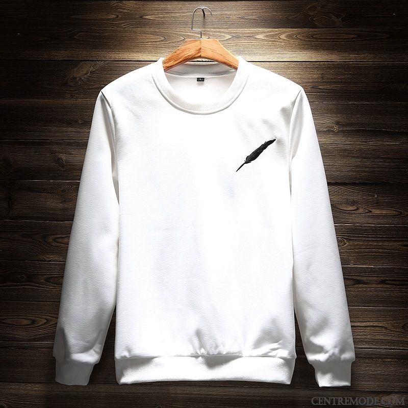 Sweat À Capuche Homme Beau Col Rond Hiver Étudiant Longues Pullovers Noir
