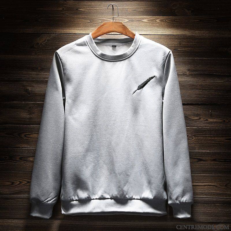 Sweat À Capuche Homme Beau Col Rond Hiver Étudiant Longues Pullovers Noir