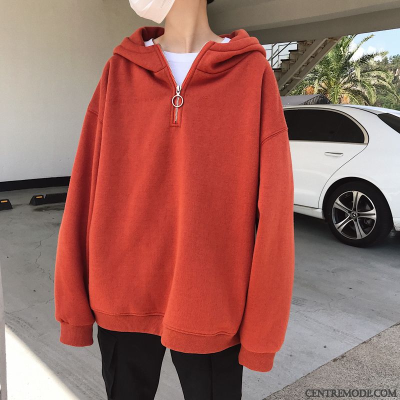 Sweat À Capuche Homme Décontractée L'automne Tendance Pullovers Fermeture Éclair Fantaisie Pure Rouge