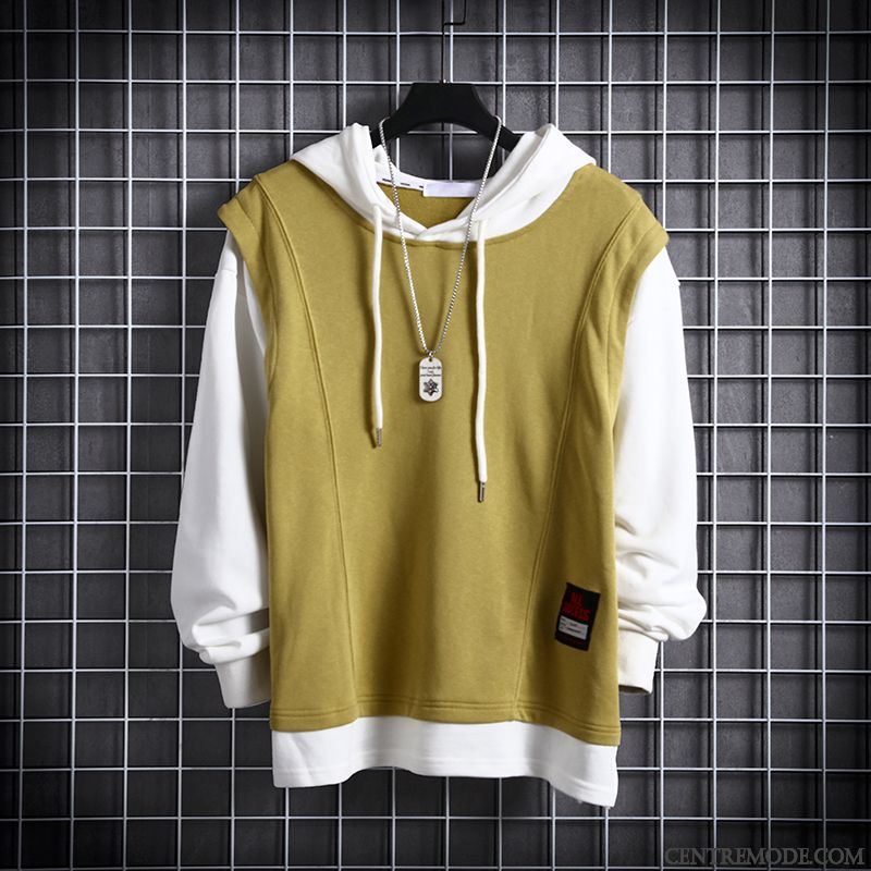 Sweat À Capuche Homme Décontractée Sport Marque De Tendance Baggy Manteau L'automne Jaune