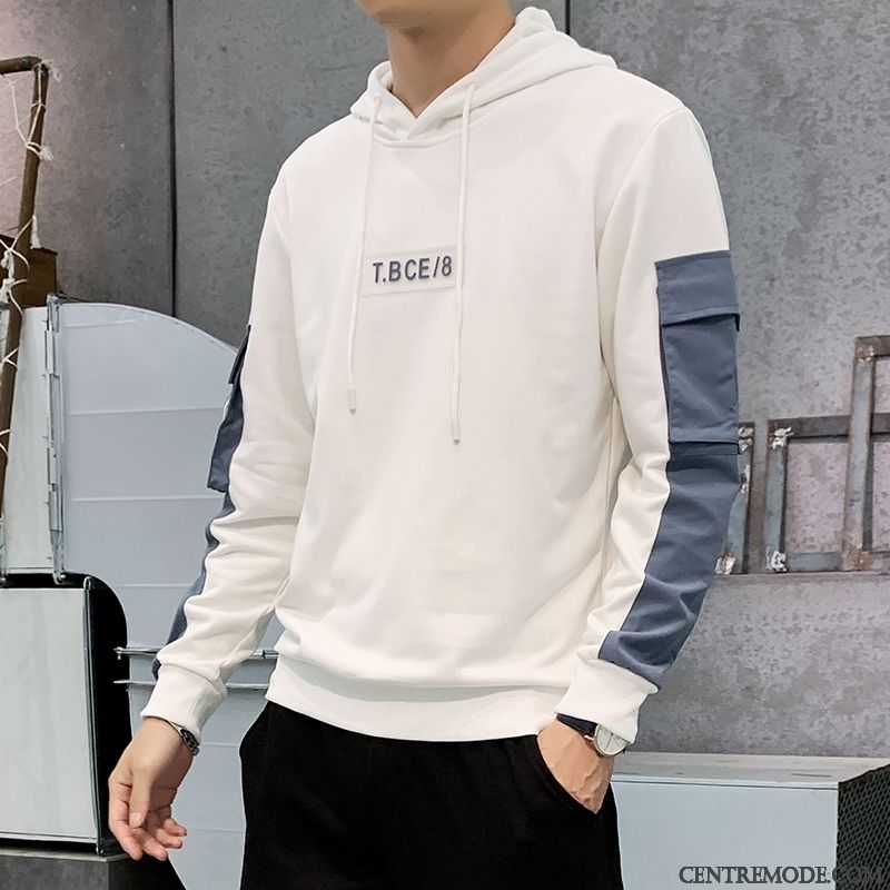 Sweat À Capuche Homme Décontractée Étudiant L'automne Une Veste Tendance Chemise En Bas Blanc