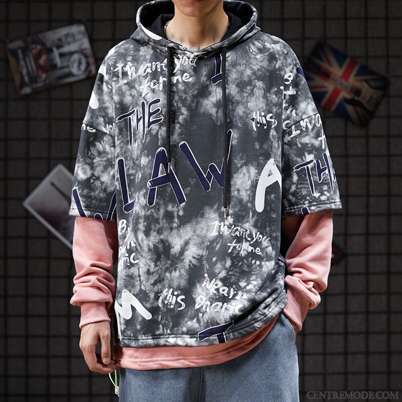 Sweat À Capuche Homme Graffiti Manteau L'automne Hip Hop Deux-pièces Tendance Gris