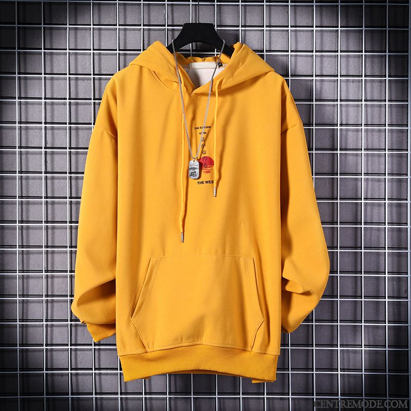 Sweat À Capuche Homme L'automne Grue Printemps Sport Baggy Manteau Impression Jaune