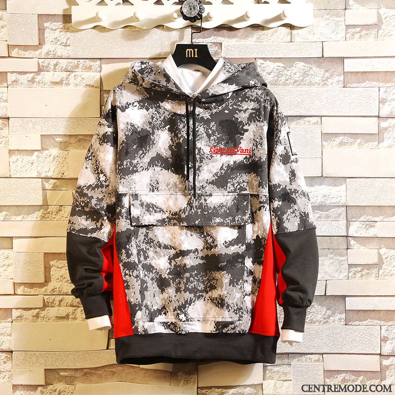 Sweat À Capuche Homme L'automne Printemps Manteau Camouflage Personnalité Une Veste Gris