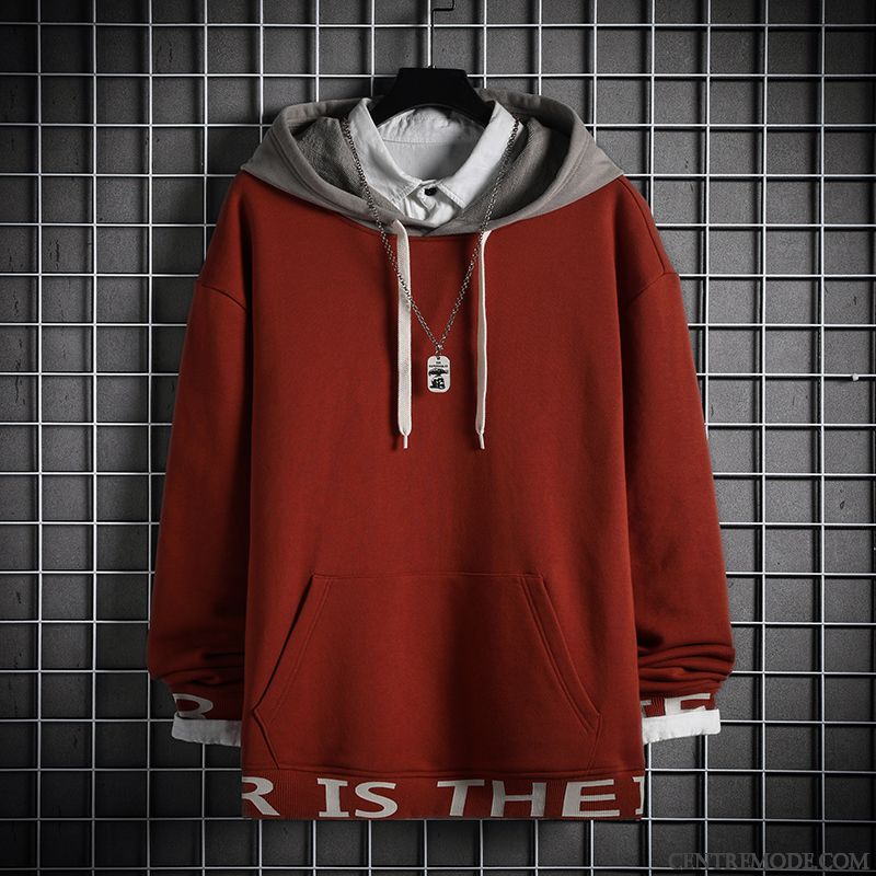 Sweat À Capuche Homme Les Adolescents L'automne Printemps Baggy Marque De Tendance Chauds Rouge