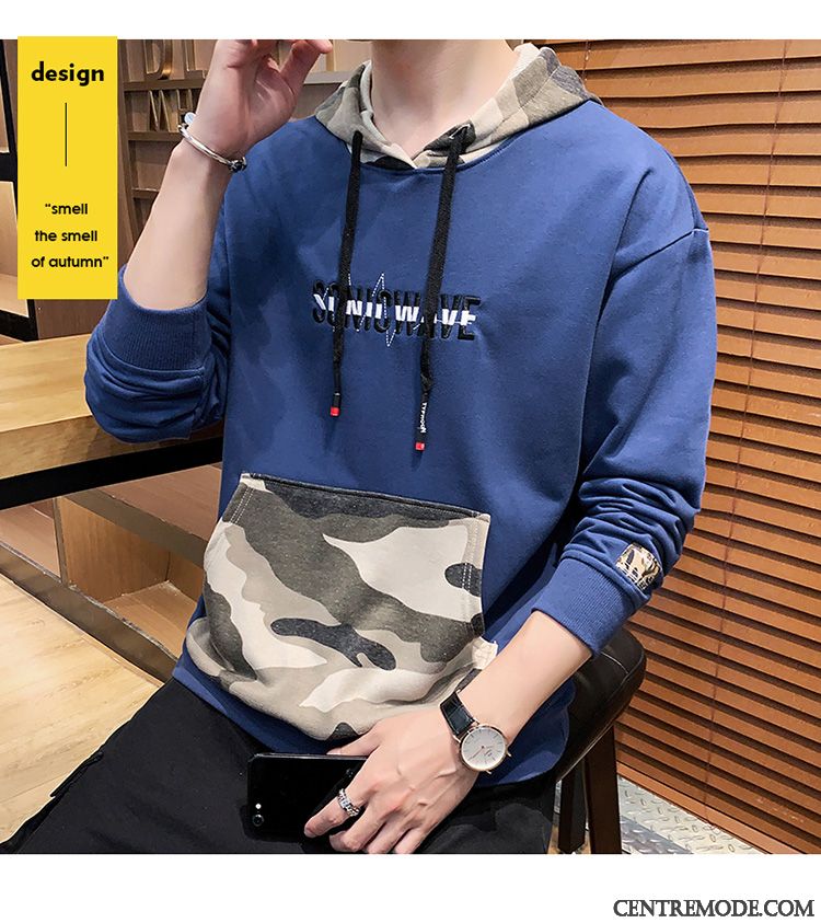 Sweat À Capuche Homme Longues Une Veste Tendance L'automne Chemise En Bas Bleu