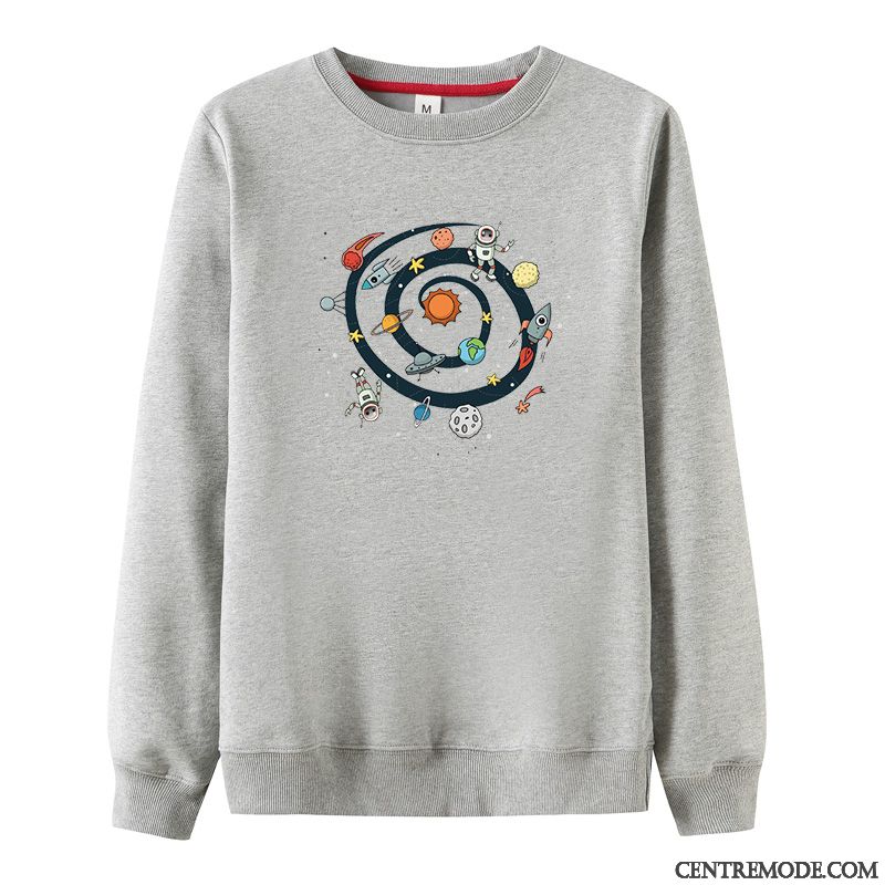 Sweat À Capuche Homme Manteau Baggy Épaissir Pullovers Col Rond Plus De Velours Noir