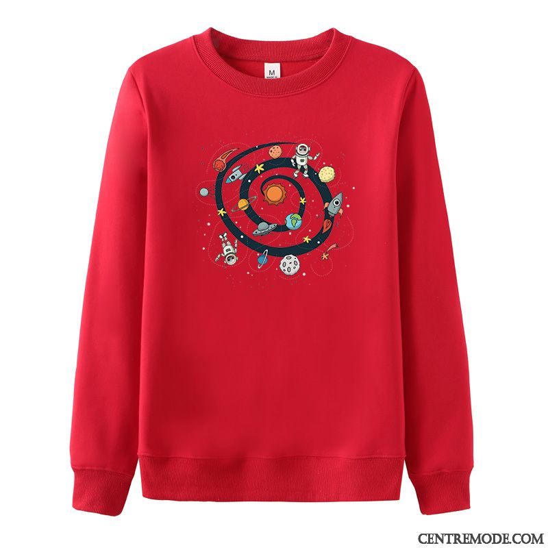 Sweat À Capuche Homme Manteau Baggy Épaissir Pullovers Col Rond Plus De Velours Noir