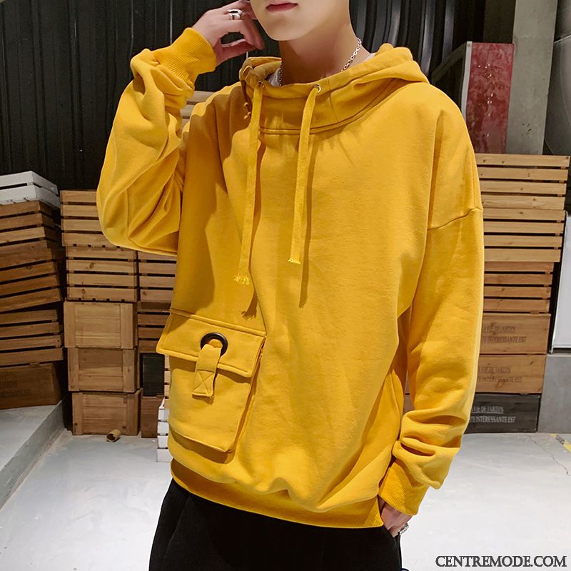 Sweat À Capuche Homme Marque De Tendance Printemps L'automne Baggy Une Veste Longues Jaune