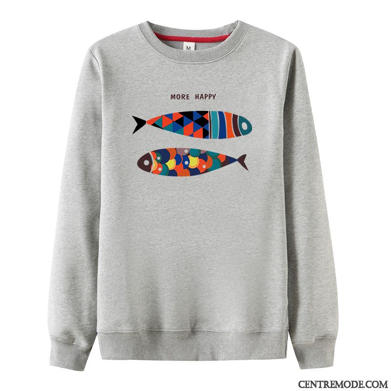 Sweat À Capuche Homme Plus De Velours Baggy Chauds Manteau Étudiant Chemise En Bas Gris Clair