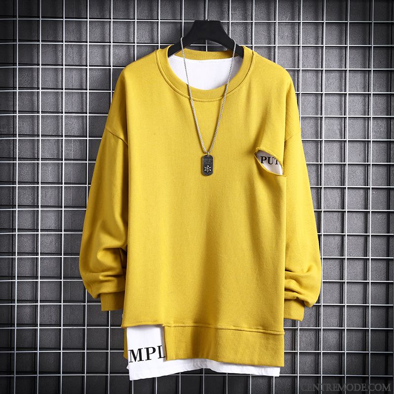 Sweat À Capuche Homme Printemps L'automne Une Veste Étudiant Tendance Hip Hop Noir Jaune