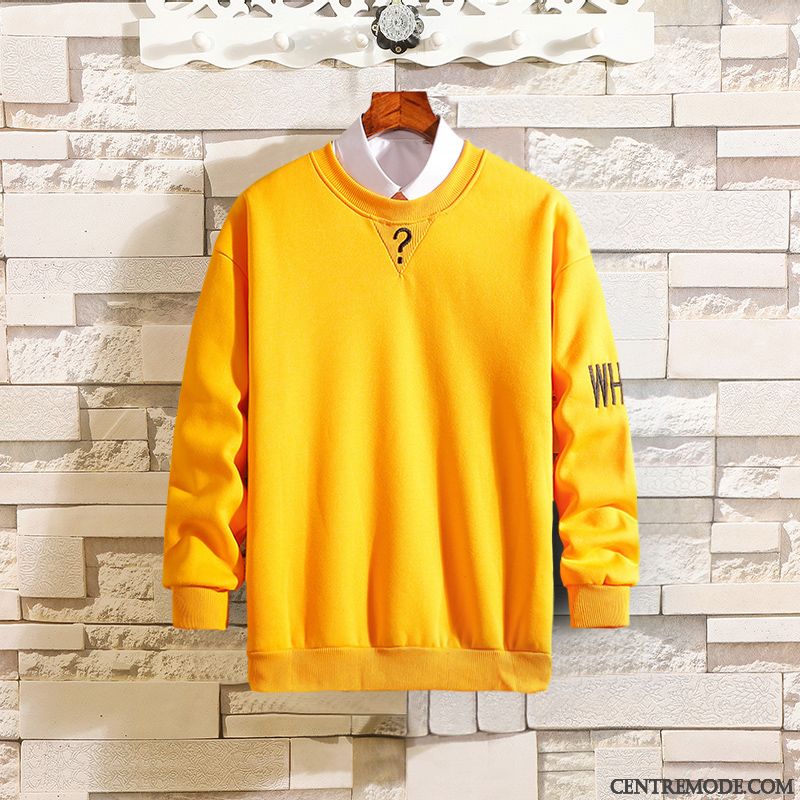 Sweat À Capuche Homme Une Veste L'automne Manteau Col Rond Les Adolescents Tendance Jaune