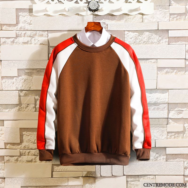 Sweat À Capuche Homme Étudiant Pullovers L'automne Printemps Col Rond Baggy Gris Foncé