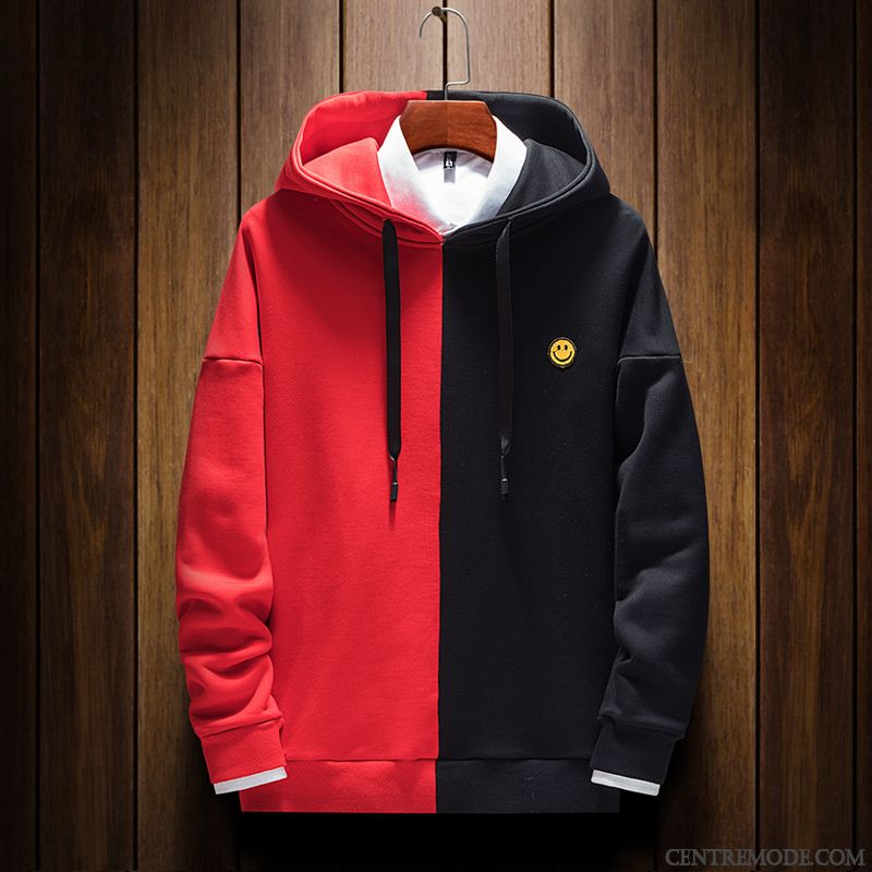 Sweat À Capuche Homme Étudiant Une Veste Jeunesse Pullovers Beau Manteau Noir Rouge