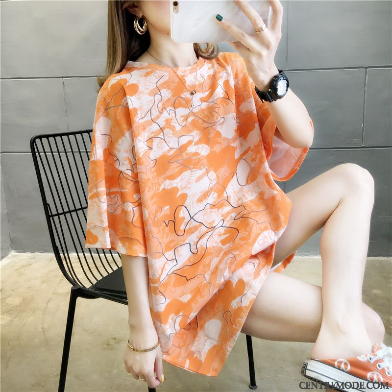 T-shirts Femme Camouflage Coton Été Baggy Courte Graisse Rouge