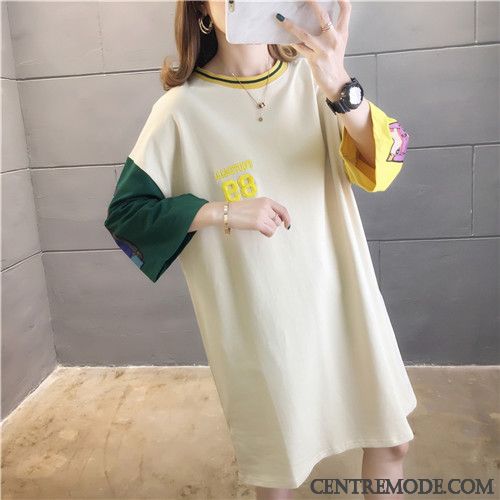 T-shirts Femme Courte Baggy Grande Taille Tendance Demi Manche Épissure