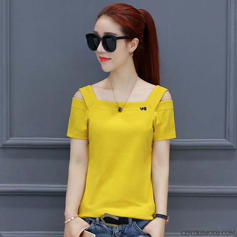 T-shirts Femme Courte Baggy Été Coton Bio Chemise En Bas Tendance Jaune