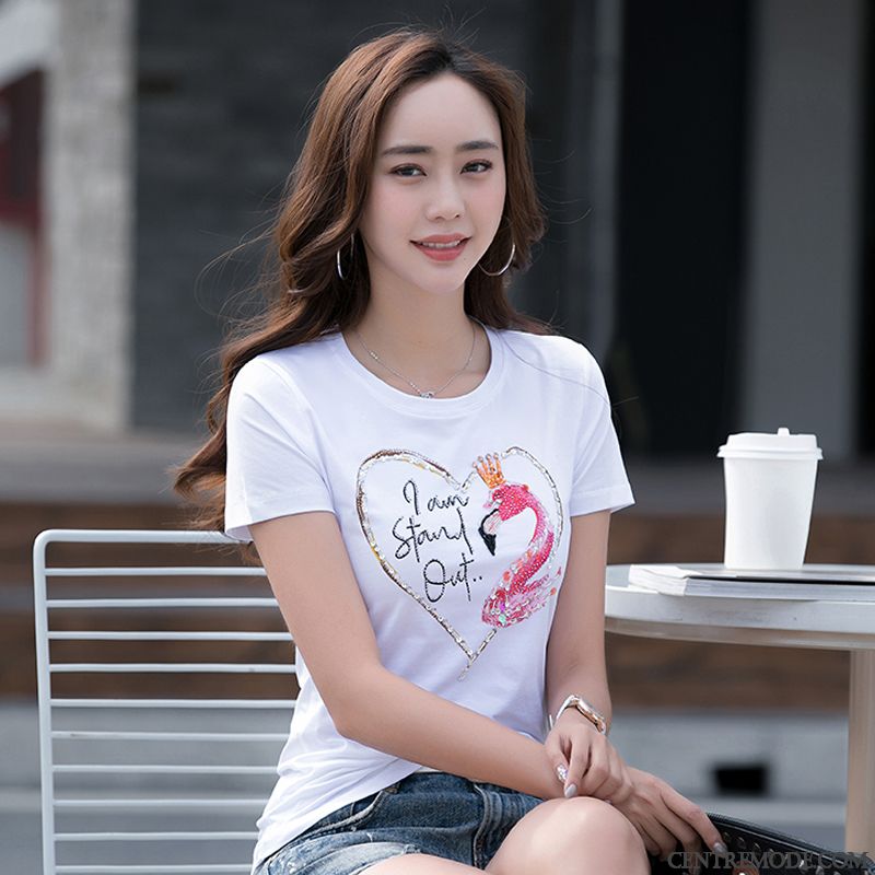 T-shirts Femme Courte Slim Modèle Mince Une Veste Perle Blanc
