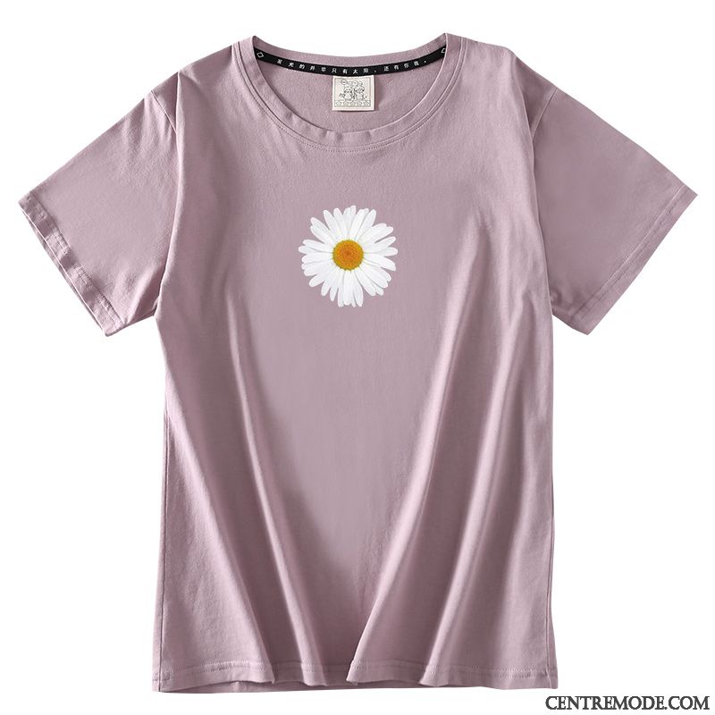 T-shirts Femme Courte Une Veste Rétro Demi Manche Baggy Petite Marguerite Rouge