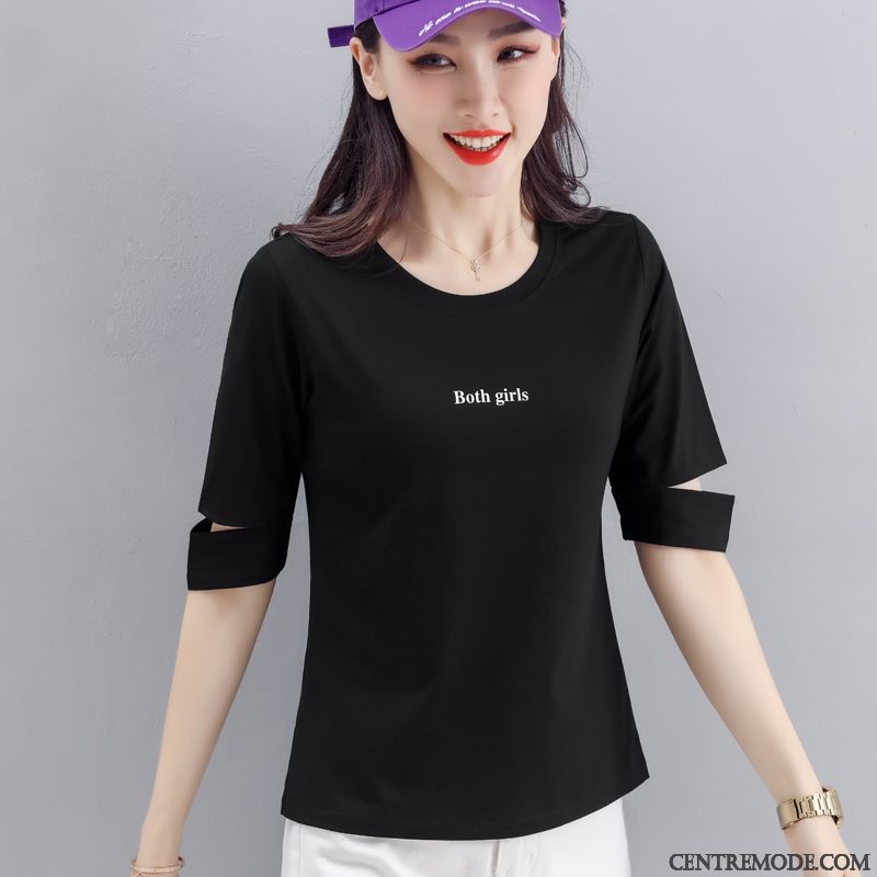 T-shirts Femme Désign Été Baggy Une Veste Manche Coton Bio Noir