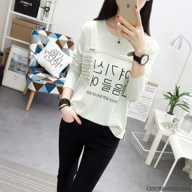 T-shirts Femme Mince Outwear Baggy T-shirt Long L'automne Étudiant Blanc Rose