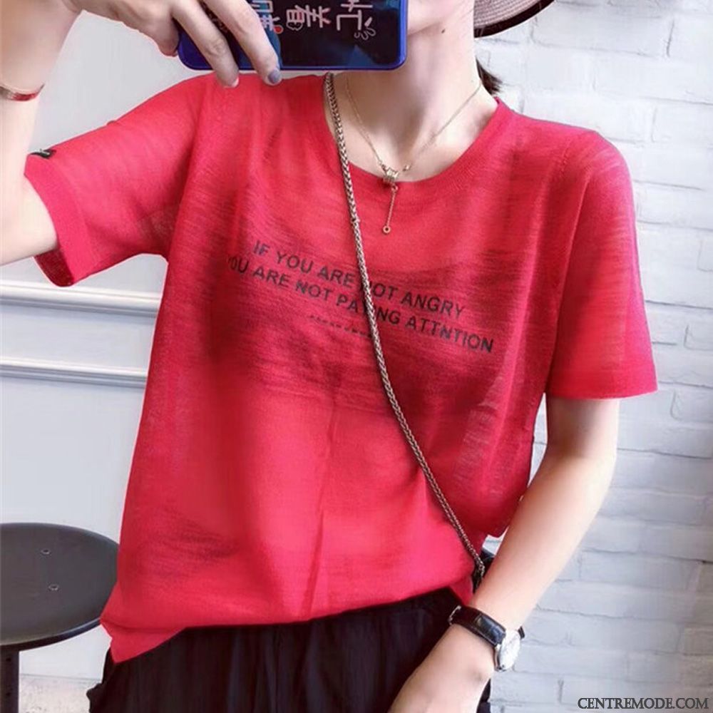T-shirts Femme Printemps Tricots En Maille Mince Été Ultra Soie De Glace Rouge