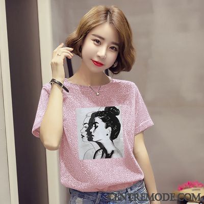 T-shirts Femme Tendance Été Col Rond Soie Courte Baggy Violet