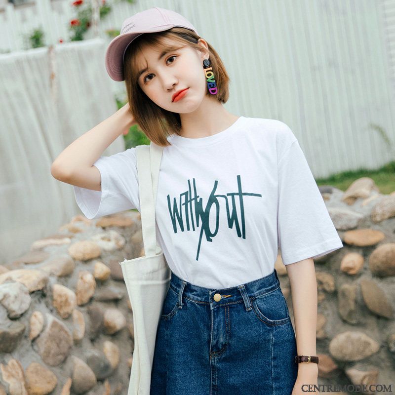 T-shirts Femme Une Veste Coton Bio Baggy Demi Manche Tendance Été Vert