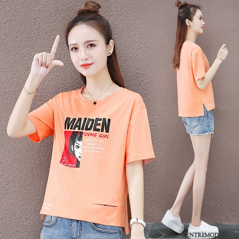 T-shirts Femme Une Veste Fille Manche Haute Junior Été Orange