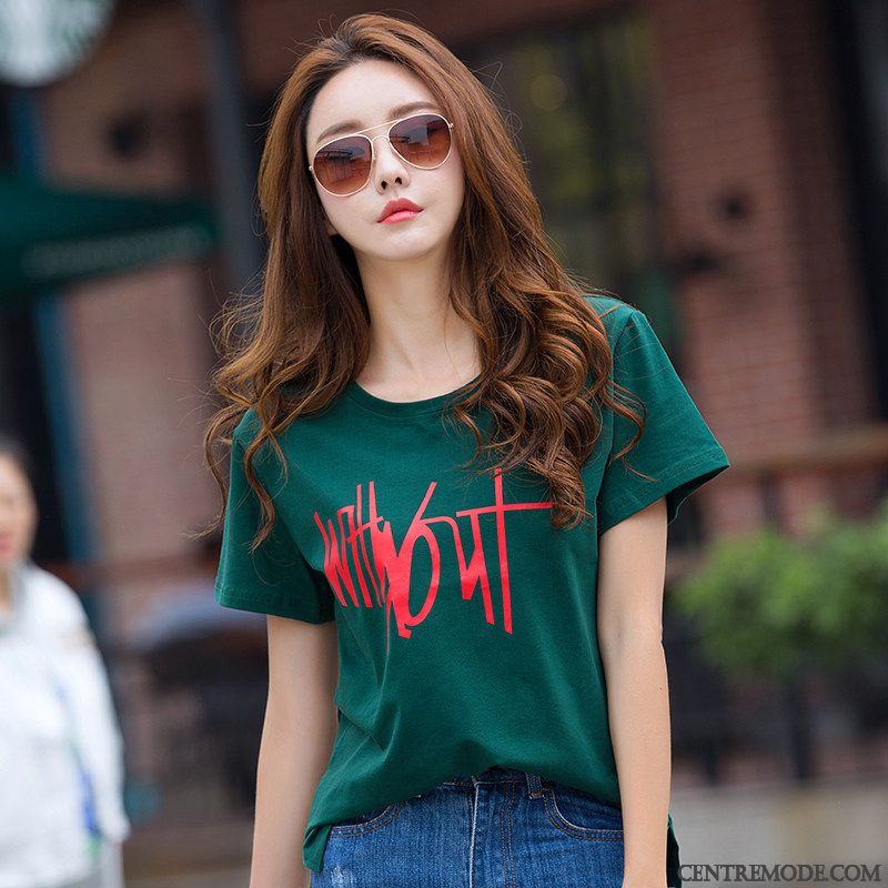 T-shirts Femme Été Décontractée Courte Demi Manche Une Veste Mode Noir Vert